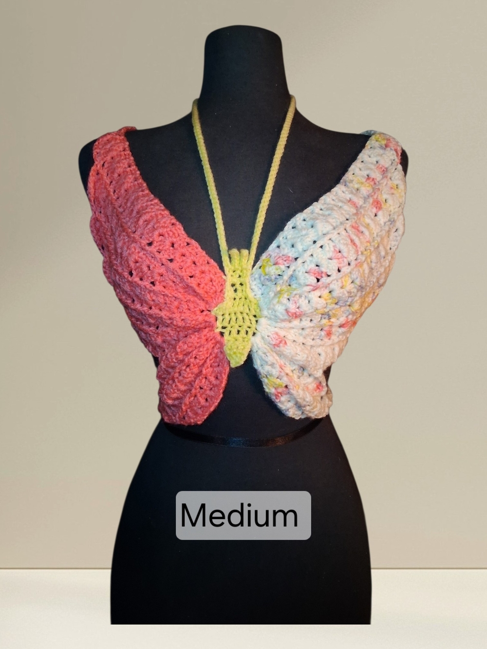 Handcrafted Two-Tone Crochet Crop Top in Coral and Multi